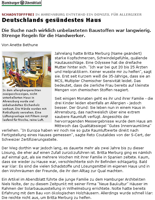 Abendblatt, Deutschlands ges&uuml;ndestes Haus, Seite 1